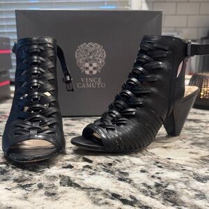 Vince Camuto Black Woven Open-Toe Ankle Strap Heels